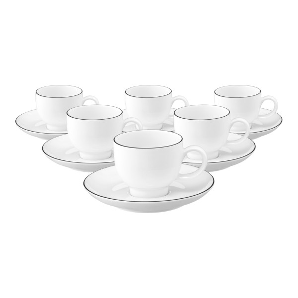 Seltmann Weiden Lido Black Line Espressotasse mit Untertasse 90 ml 6er Set