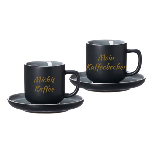 Espressotasse mit Untertasse Jasper mit gold-gefärbter Gravur 2er Set - Schwarz