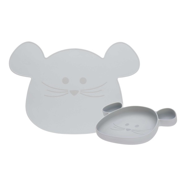 Lässig Kinder Esslernteller & Platzset Little Chums Mouse grau 2-tlg. - A