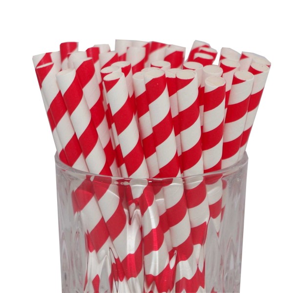 Cocktail Papier-Trinkhalm rot/weiß gestreift 100 Stück
