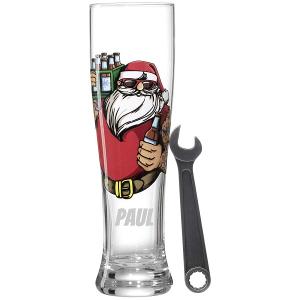 Weihnachtliches Weizenbierglas mit Gravur PAUL X-MAS