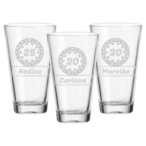 Trinkglas mit Gravur 300 ml Dartscheibe 3er Set
