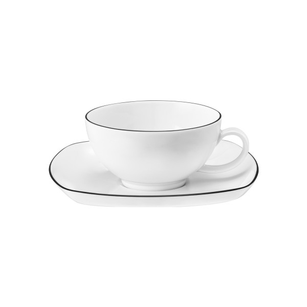 Seltmann Weiden Lido Black Line Teetasse mit Untertasse 200 ml eckig