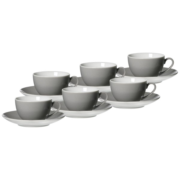 Ritzenhoff & Breker DOPPIO Kaffeetasse mit Untertasse 200 ml 6er Set grau