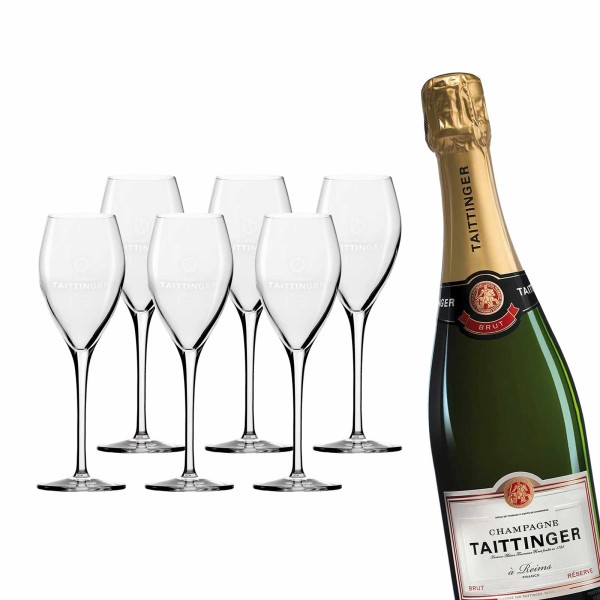 Taittinger Champagner-Set 0,75l Brut Réserve + 6 Champagnergläser