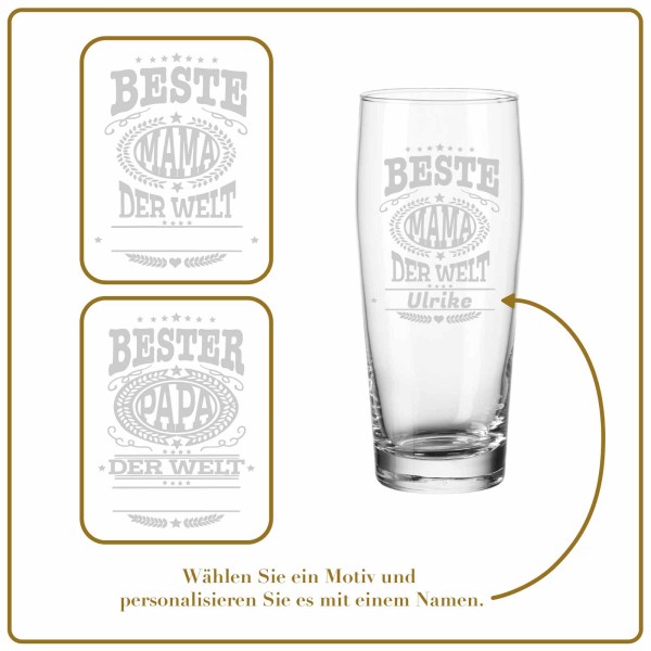 Gravur Willi Becher Bierglas Helles-Glas 0,3 Liter mit Eichung - Mutter-/Vatertag