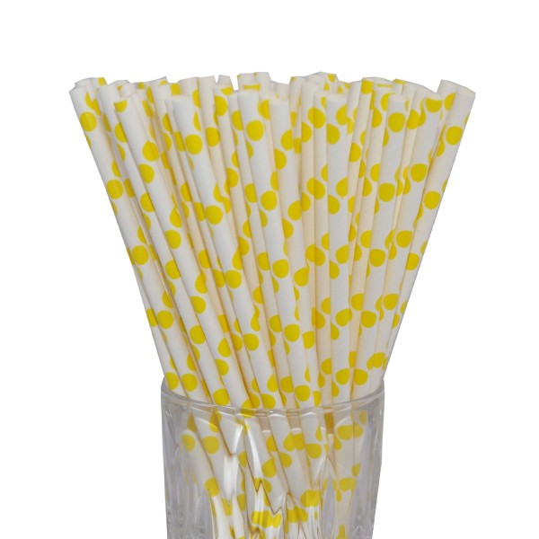 Papier-Trinkhalm gelb/weiß gepunktet 100 Stück