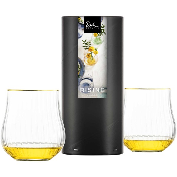 Eisch Rising Allroundbecher 400 ml 2er Set Gold in Geschenkröhre