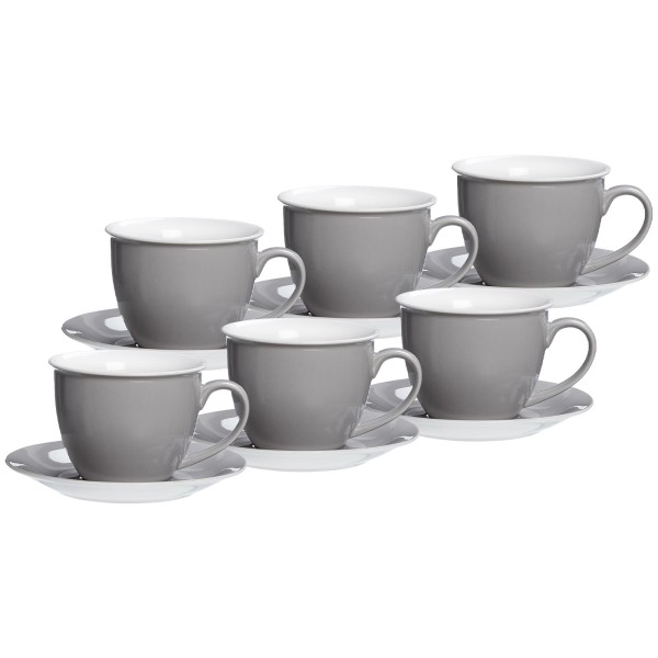 Ritzenhoff & Breker DOPPIO Milchkaffee Tasse mit Untertasse 350 ml 6er Set grau