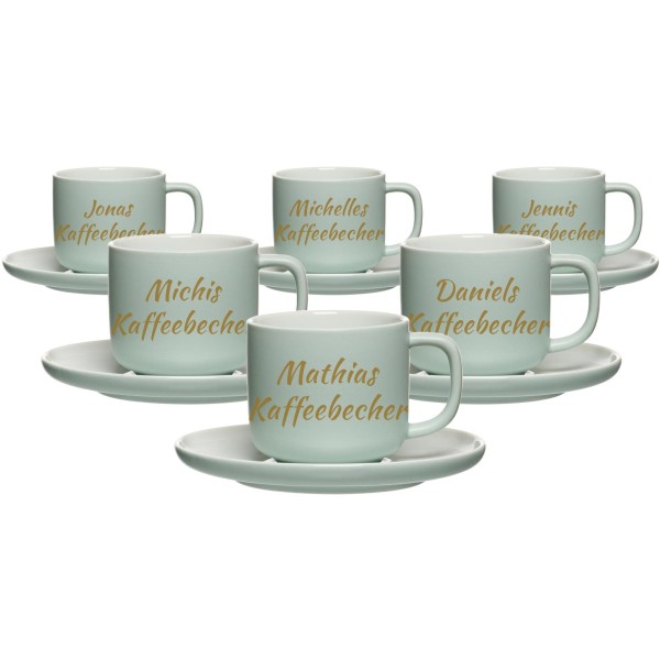 Kaffebecher mit Untertasse Jasper mit gold-gefärbter Gravur 2er Set - Beere