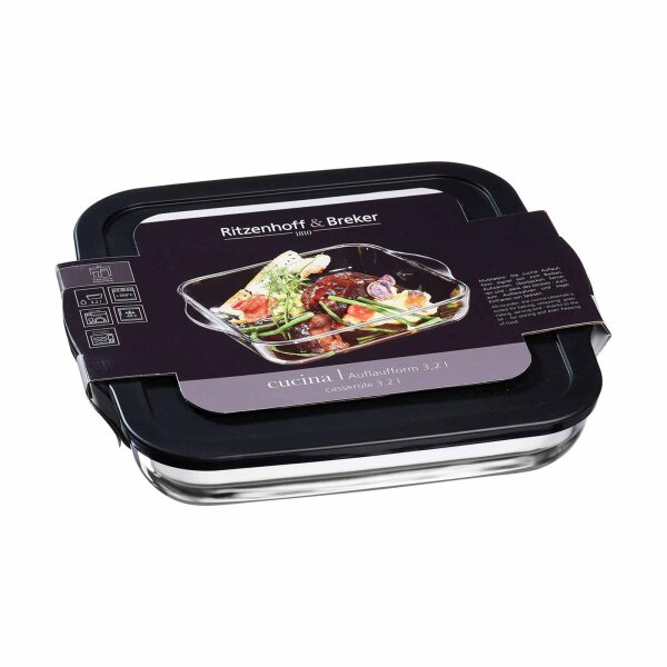 Ritzenhoff & Breker Cucina Auflaufform mit Frischhaltedeckel quadratisch 3,2 l