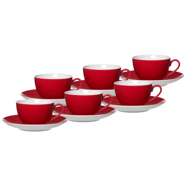 Ritzenhoff & Breker DOPPIO Kaffeetasse mit Untertasse 200 ml 6er Set - Rot