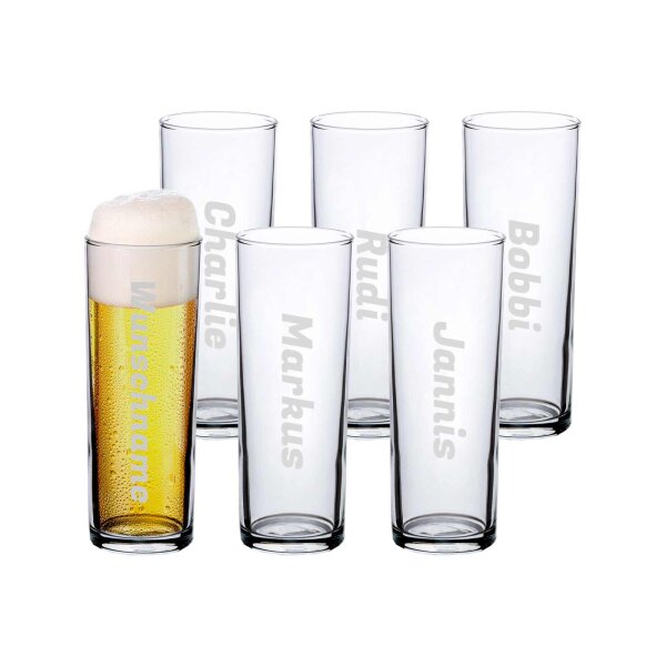 Kölschglas Kölner Stange Bierglas 0,2 l mit Eichung - Name vertikal 6er Set