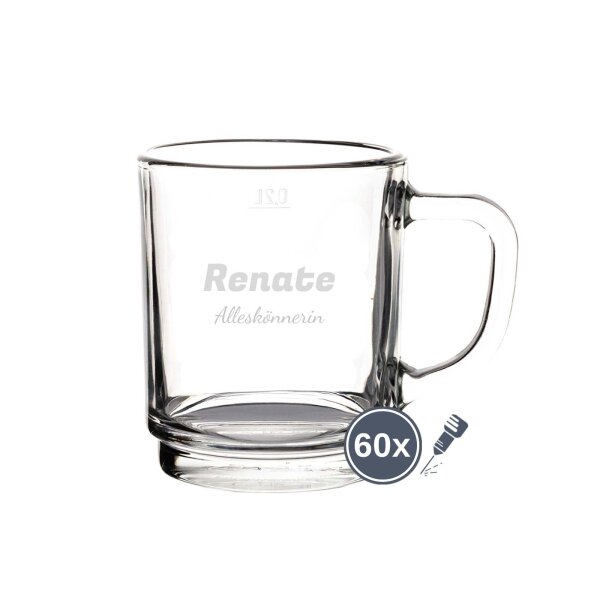 Gravur Glühweinglas Kaffeeglas 0,2l geeicht - Name horizontal 60 Stück