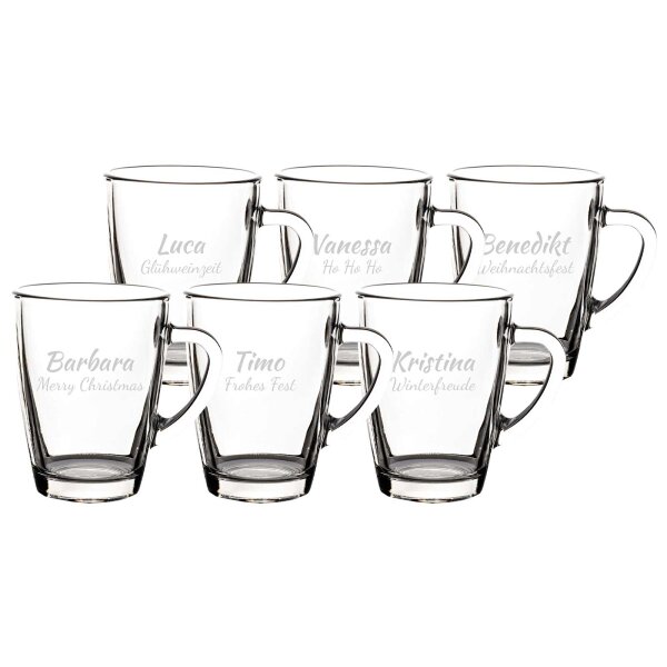 Gravur Glasbecher Kaffeebecher 300 ml - Name gerade 6 Stück