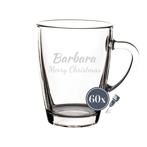 Luxentu - Gravur Glasbecher Kaffeebecher 300 ml - Name horizontal 60 Stück