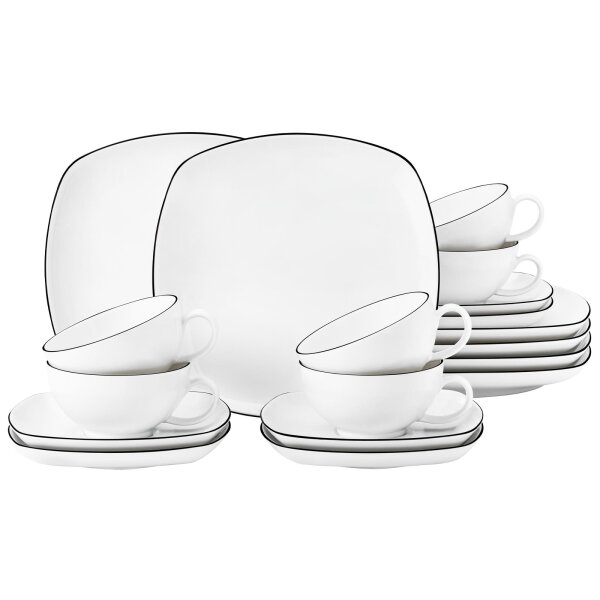Seltmann Weiden Lido Black Line Teeservice 18-teilig eckig