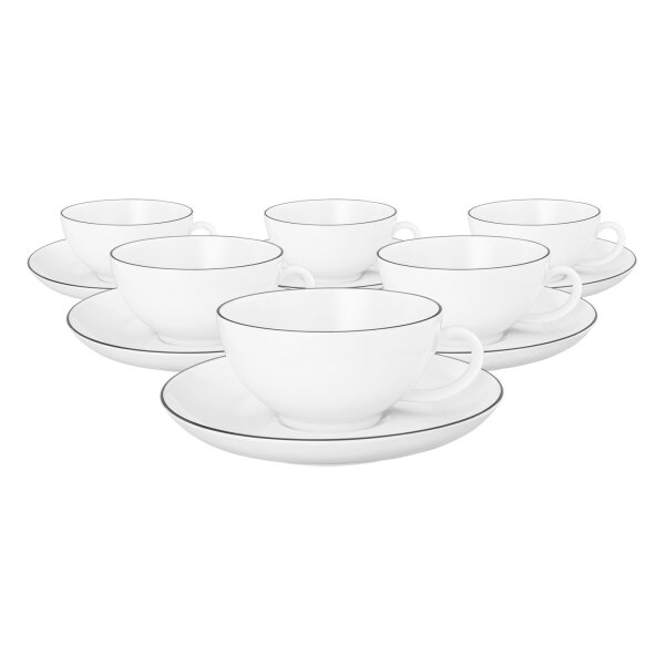 Seltmann Weiden Lido Black Line Teetasse mit Untertasse 200 ml 6er Set