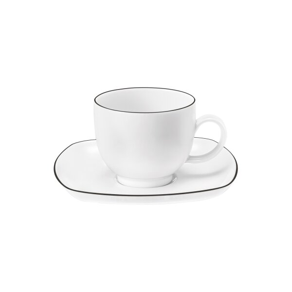 Seltmann Weiden Lido Black Line Kaffeetasse mit Untertasse 220 ml eckig