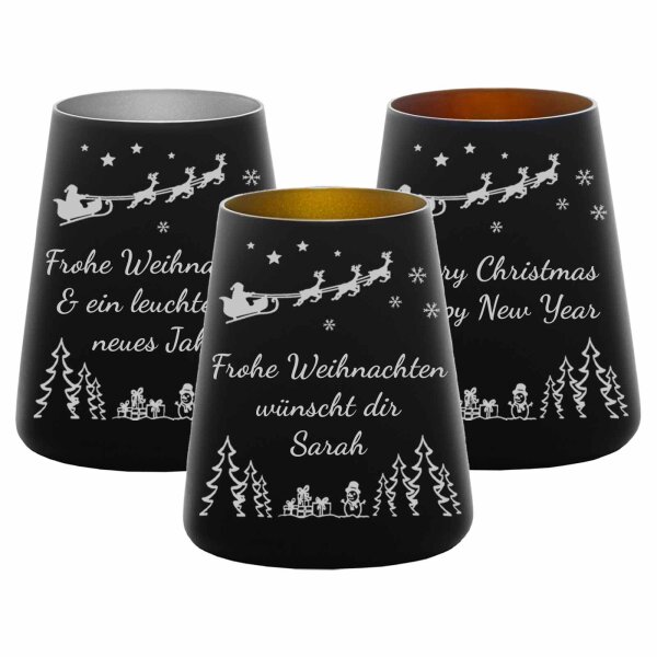 Teelichthalter schwarz-gemischt 3er Set Weihnachtsmotiv