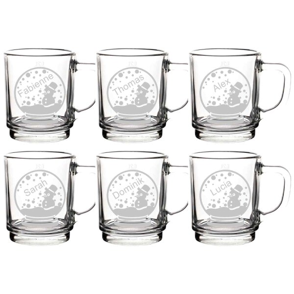 Glühweinglas Kaffeeglas 0,2l geeicht - Schneekugel - 6 Stück