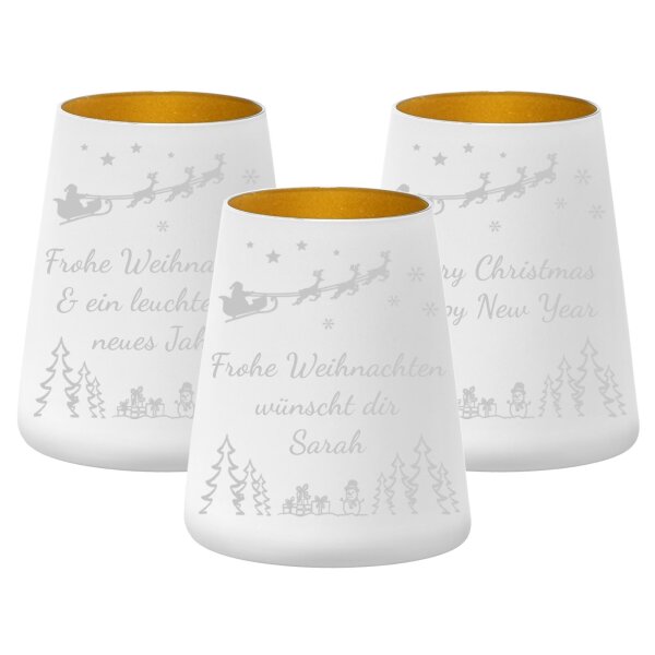 Teelichthalter weiß-gold 3er Set Weihnachtsmotiv
