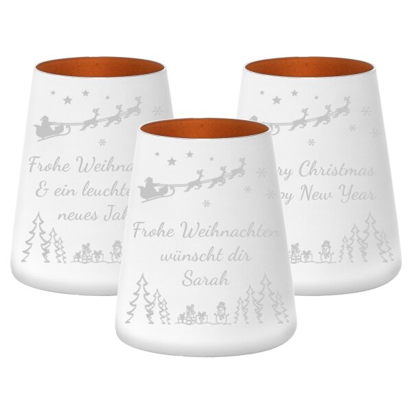 Teelichthalter weiß-bronze 3er Set Weihnachtsmotiv