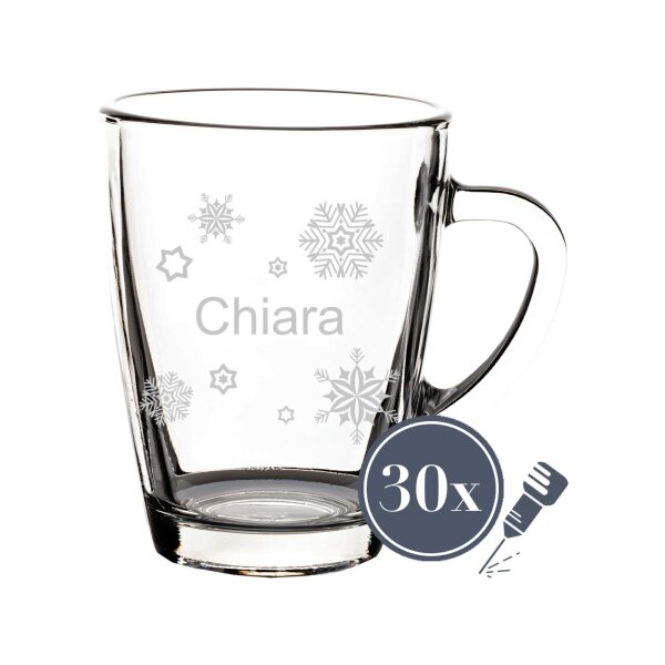 Gravur Glasbecher Kaffeebecher 300 ml - Schneeflocken - 30 Stück