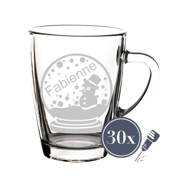 Glasbecher Kaffeebecher 300 ml - Schneekugel - 30 Stück