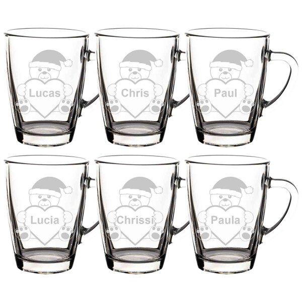 Glasbecher Kaffeebecher 300 ml - Plüschbär - 6 Stück