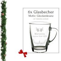 Glasbecher Kaffeebecher 300 ml - Glockenkranz - 6 Stück