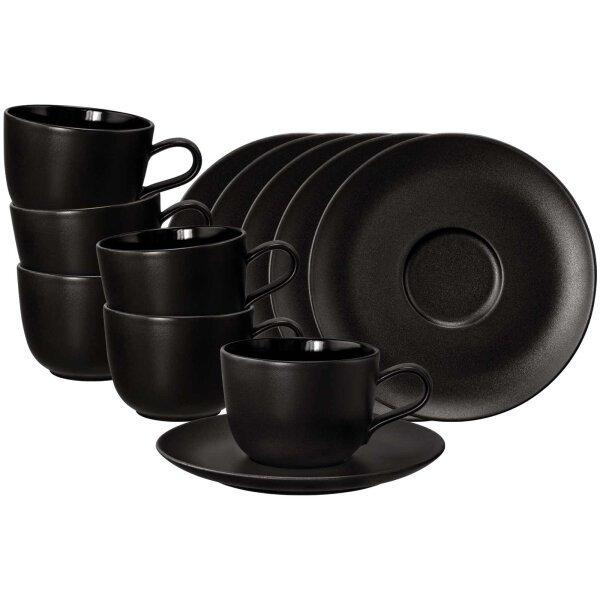 Seltmann Weiden Liberty Velvet Black Kaffeetasse mit Untertasse 260 ml 6er Set