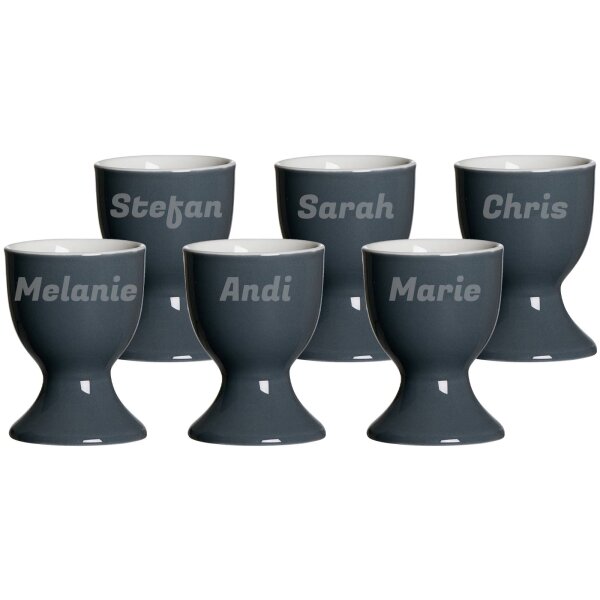 Eierbecher Doppio 6er Set - Name - Anthrazit