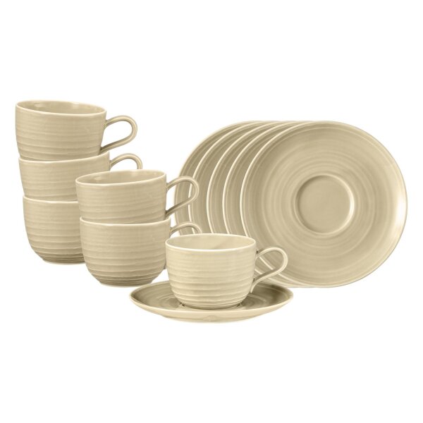 Seltmann Weiden Terra Kaffeetasse mit Untertasse 260 ml 6er Set - Sandbeige