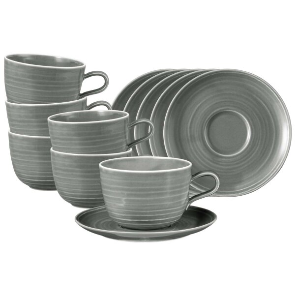 Seltmann Weiden Terra Milchkaffeetasse mit Untertasse 400 ml 6er Set - Perlgrau
