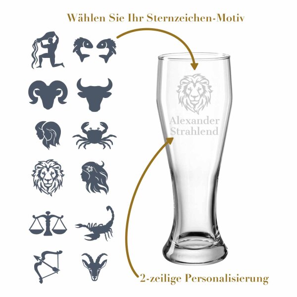 Weizenglas Weißbierglas 0,5 Liter - Sternzeichen: Motiv-Auswahl