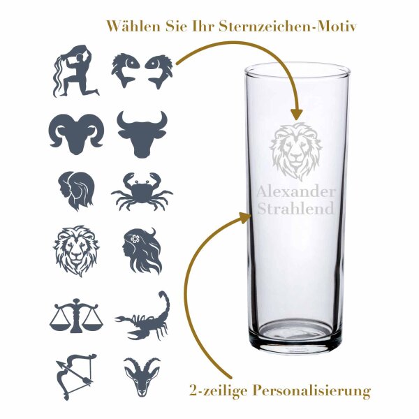 Kölschglas Kölner Stange Bierglas 0,2 l mit Eichung - Sternzeichen: Motiv-Auswahl