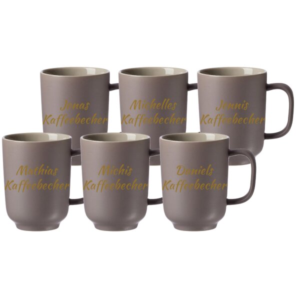 Kaffeebecher Jasper 285 ml mit Text in Goldfarbe 6er Set - Taupe