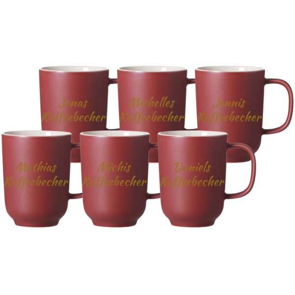 Kaffeebecher Jasper 285 ml mit Text in Goldfarbe 6er Set - Beere