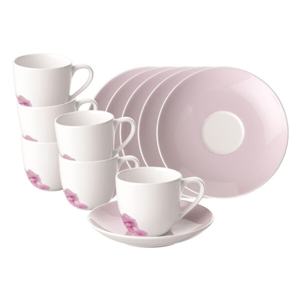 Villeroy & Boch Rose Garden Espressotasse mit Untertasse 70 ml Rosa 6er Set