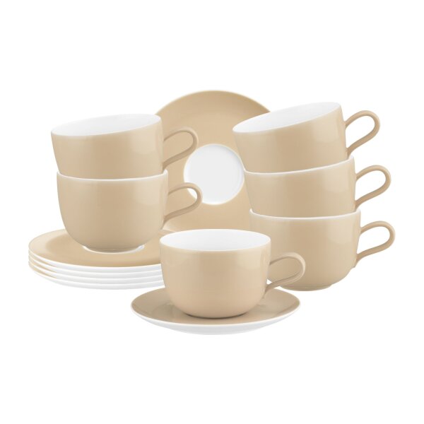 Seltmann Weiden Liberty Pure Colors Milchkaffeetasse mit Untertasse 380 ml 6er Set - Dusty Beige