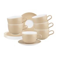Seltmann Weiden Liberty Pure Colors Milchkaffeetasse mit Untertasse 380 ml 6er Set - Dusty Beige