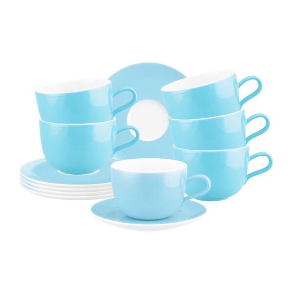 Seltmann Weiden Liberty Pure Colors Milchkaffeetasse mit Untertasse 380 ml 6er Set - Lagoon Blue