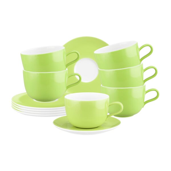 Seltmann Weiden Liberty Pure Colors Milchkaffeetasse mit Untertasse 380 ml 6er Set - Lime Green