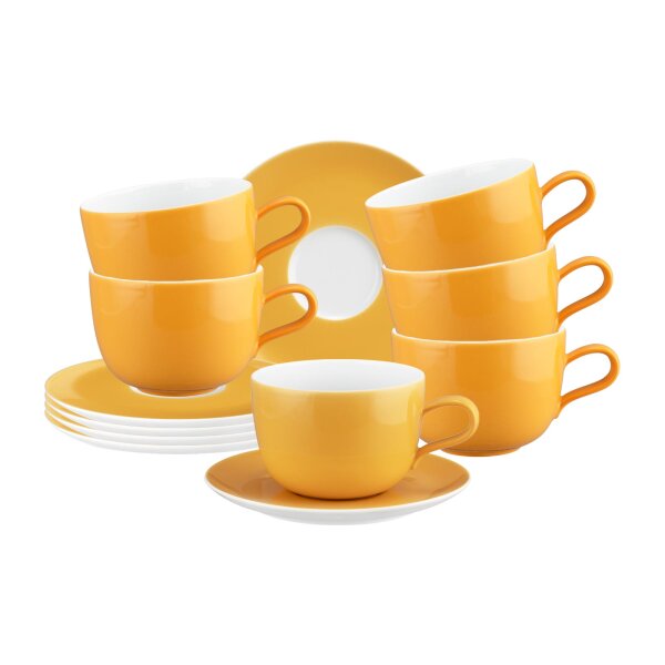 Seltmann Weiden Liberty Pure Colors Milchkaffeetasse mit Untertasse 380 ml 6er Set - Mango Orange