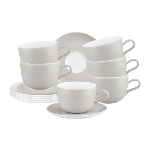 Seltmann Weiden Liberty Pure Colors Milchkaffeetasse mit Untertasse 380 ml 6er Set - New Grey