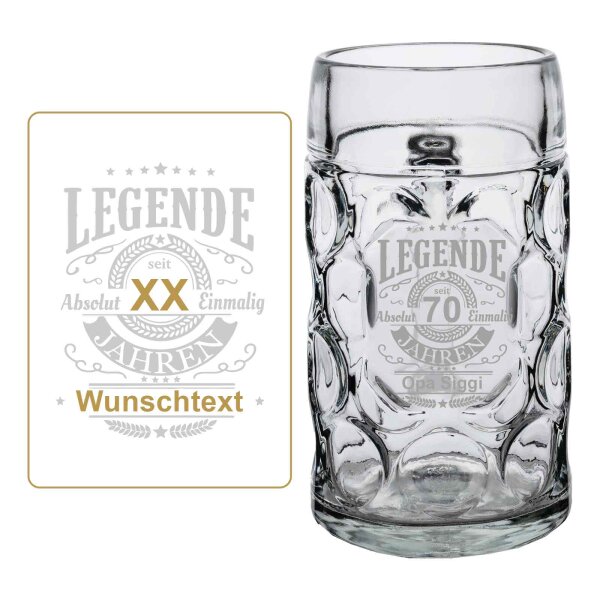 Maßkrug ISAR 1,0 l mit Eichung - Legende (personalisiert)