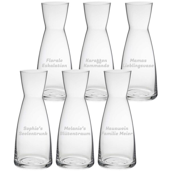 Karaffe / Vase Ypsilon 1 Liter 6er Set - Text horizontal