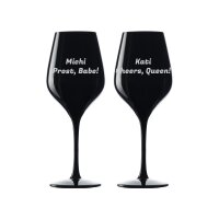 Weinglas schwarz 350 ml - Text horizontal - 2er Set