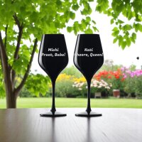 Weinglas schwarz 350 ml - Text horizontal - 6er Set
